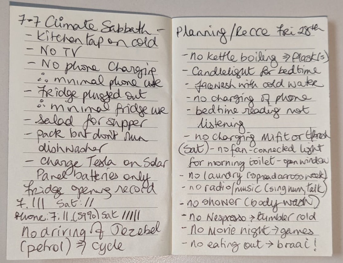 Handwritten notes of what 24 hours without power looked like